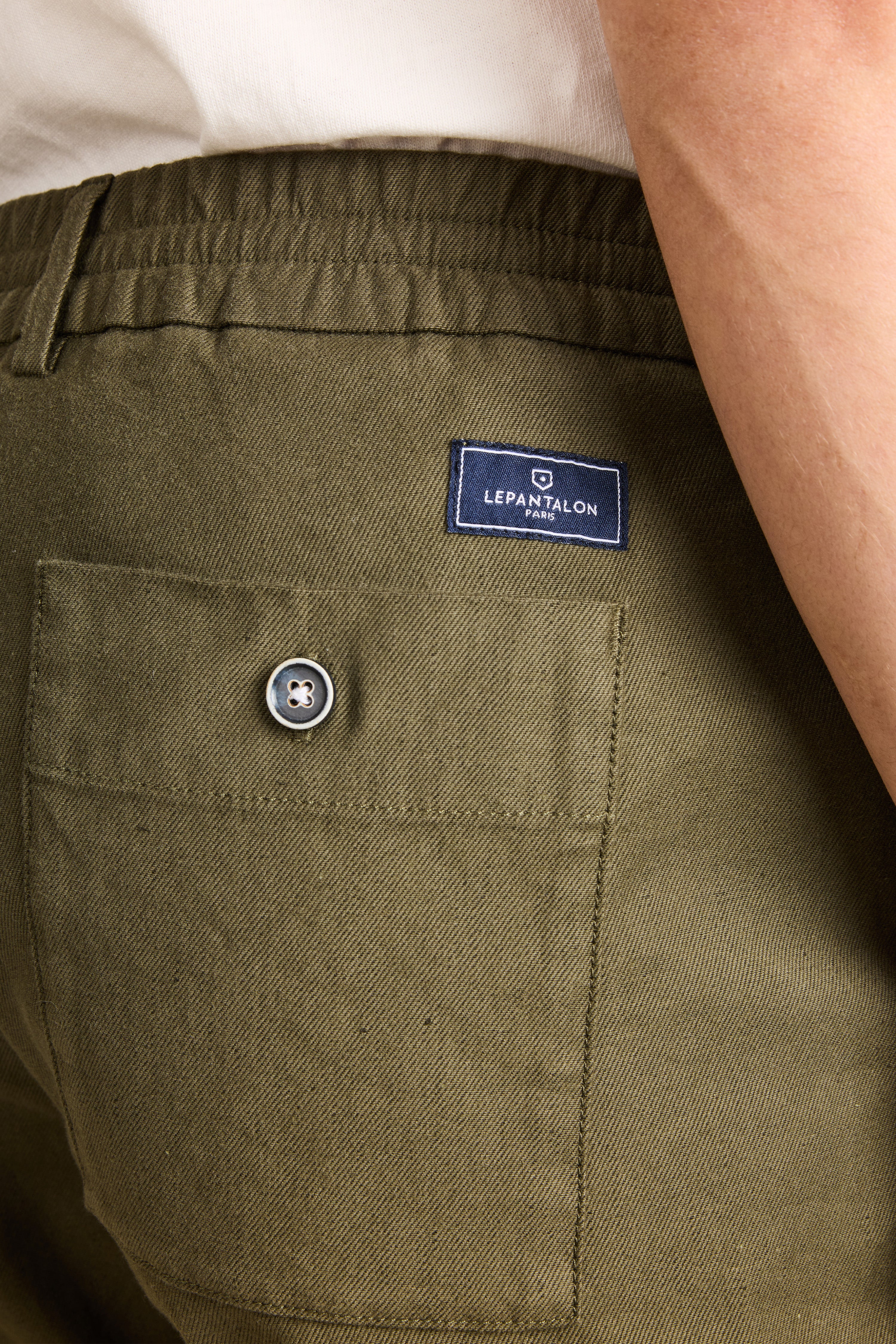 Bermuda coton-lin kaki foncé - Image 3