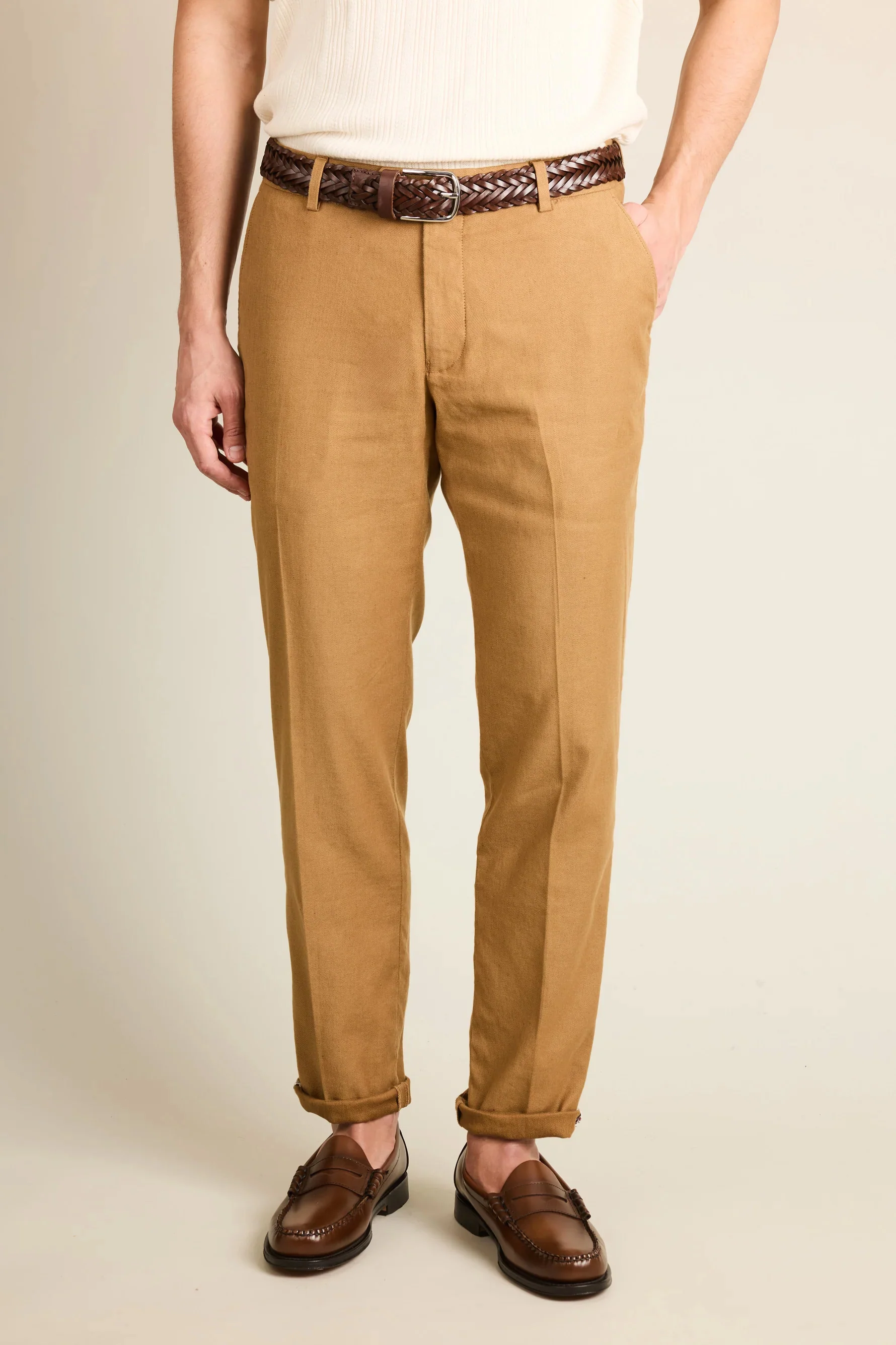 Chino coton-lin caramel - Image 5