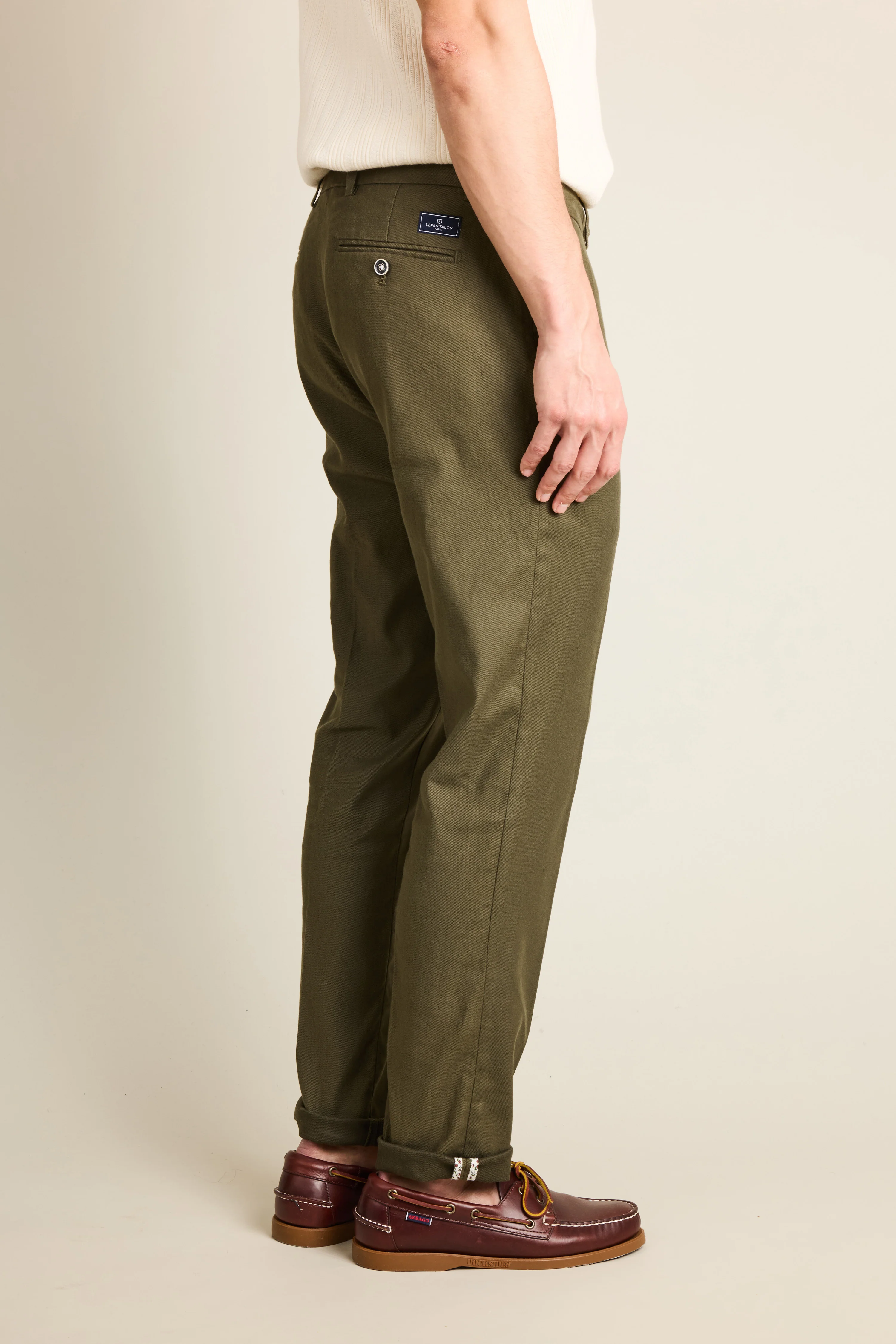 Chino coton-lin kaki foncé - Image 4