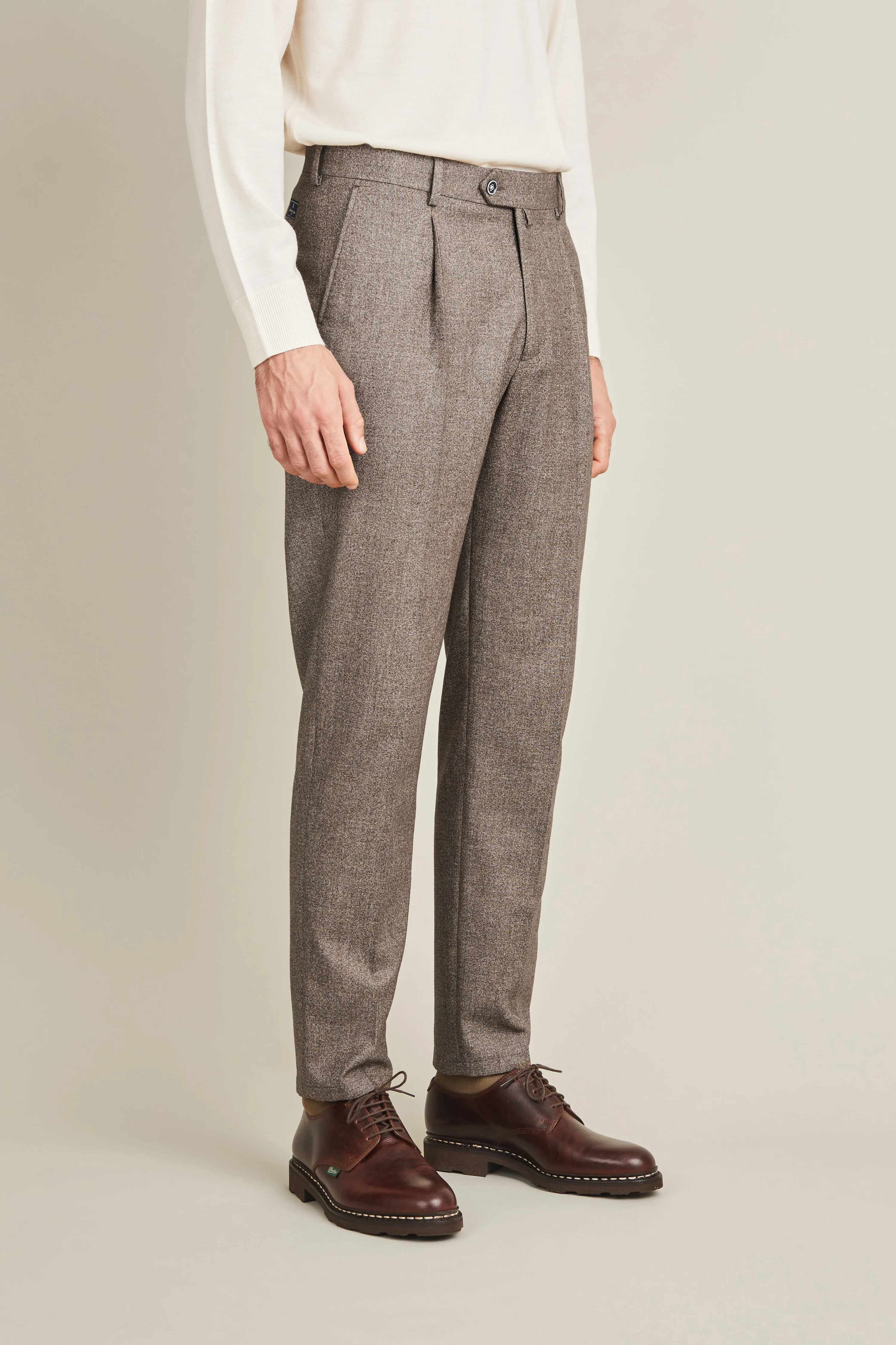 Pantalon à pinces flanelle marron - Image 5