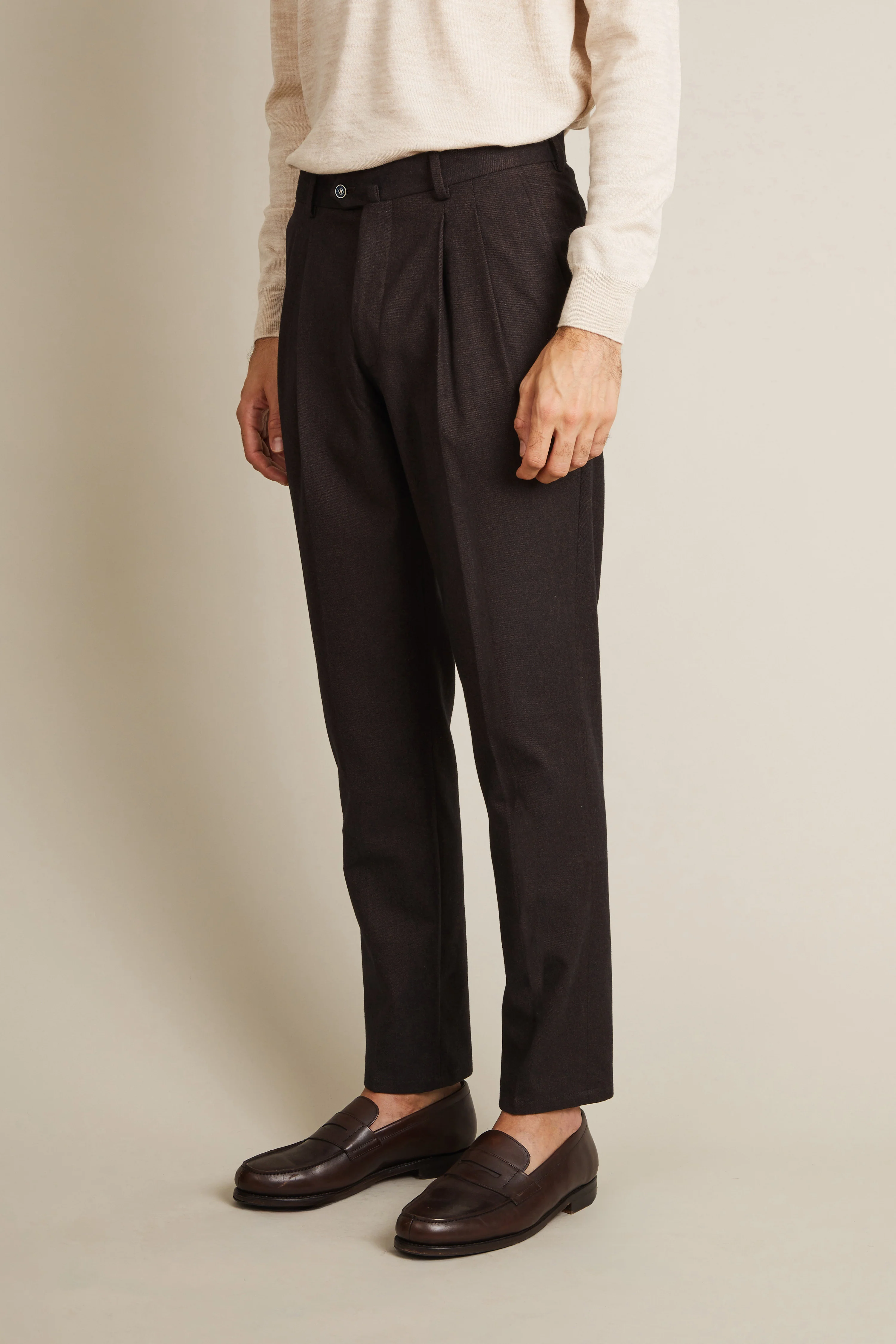 Pantalon double pinces flanelle marron - Image 4