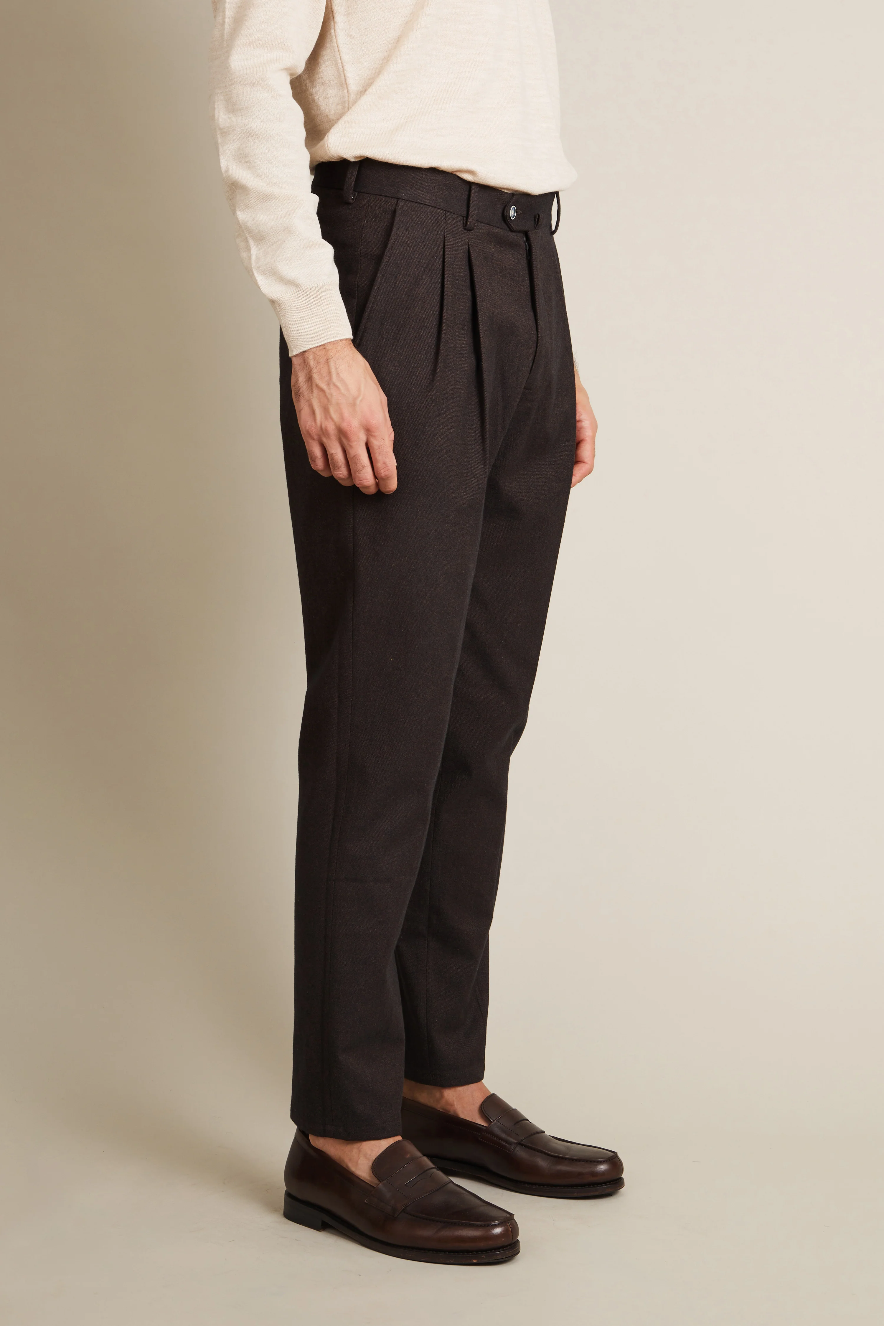 Pantalon double pinces flanelle marron - Image 5