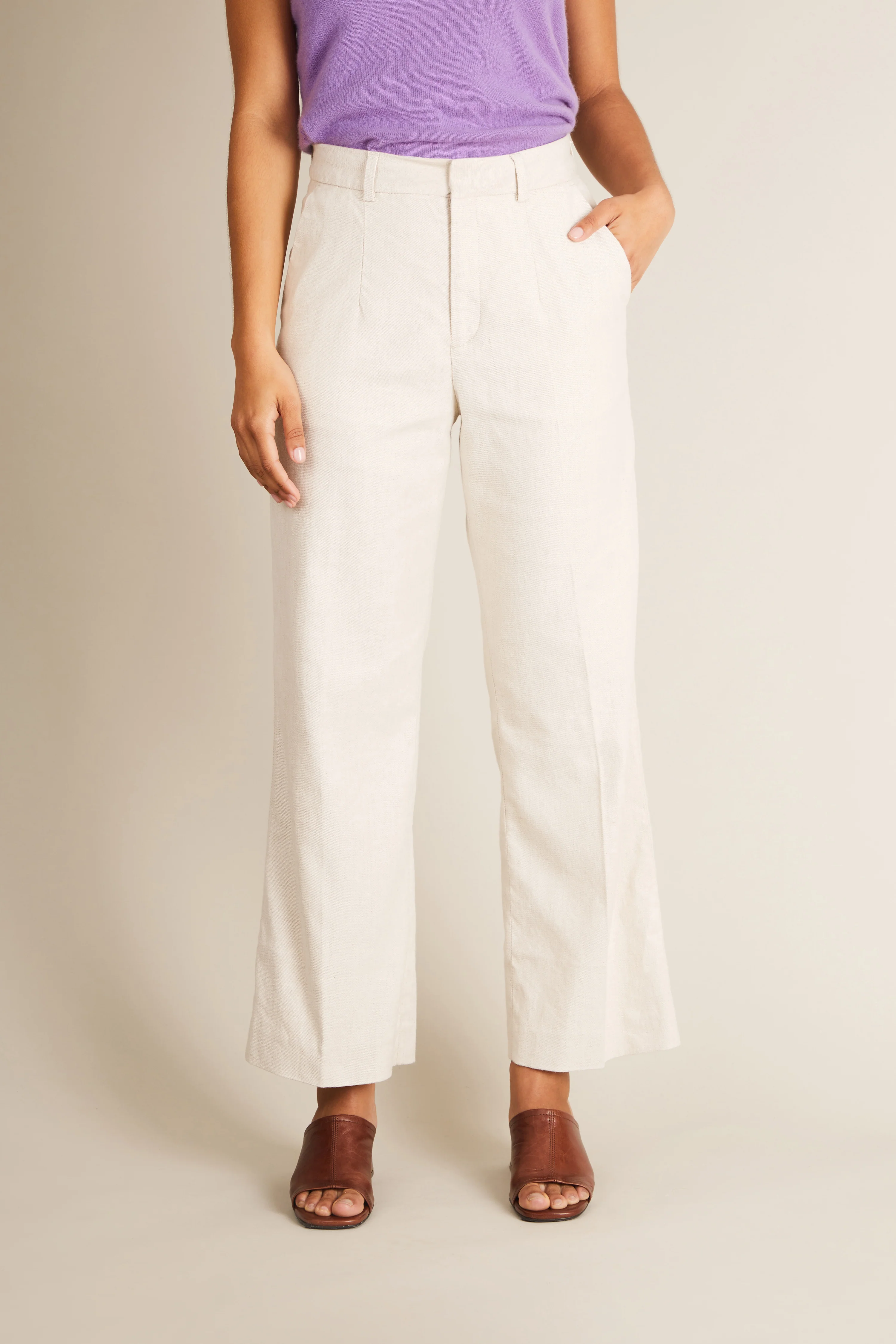 Pantalon flare coton-lin écru - Image 4