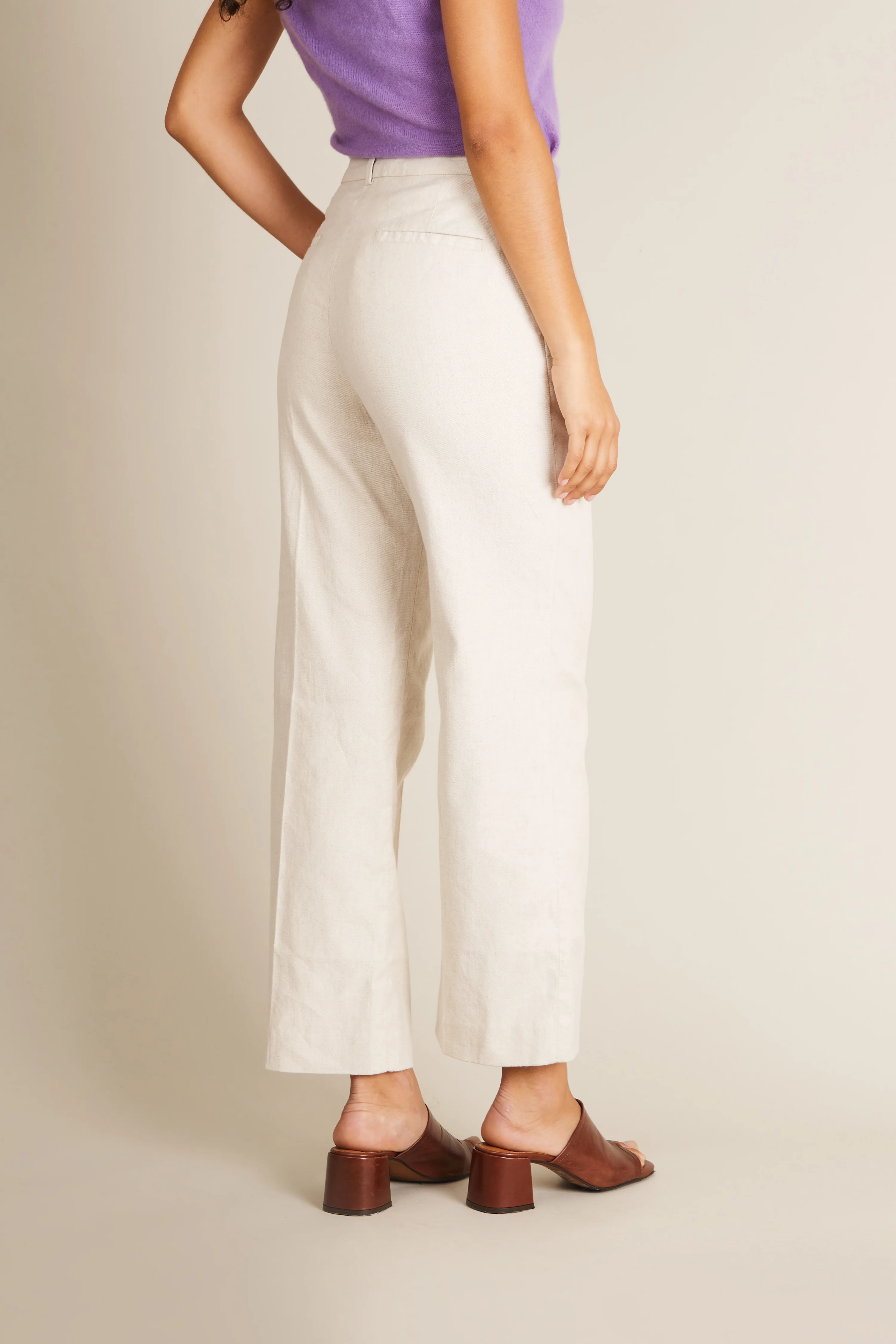 Pantalon flare coton-lin écru - Image 5
