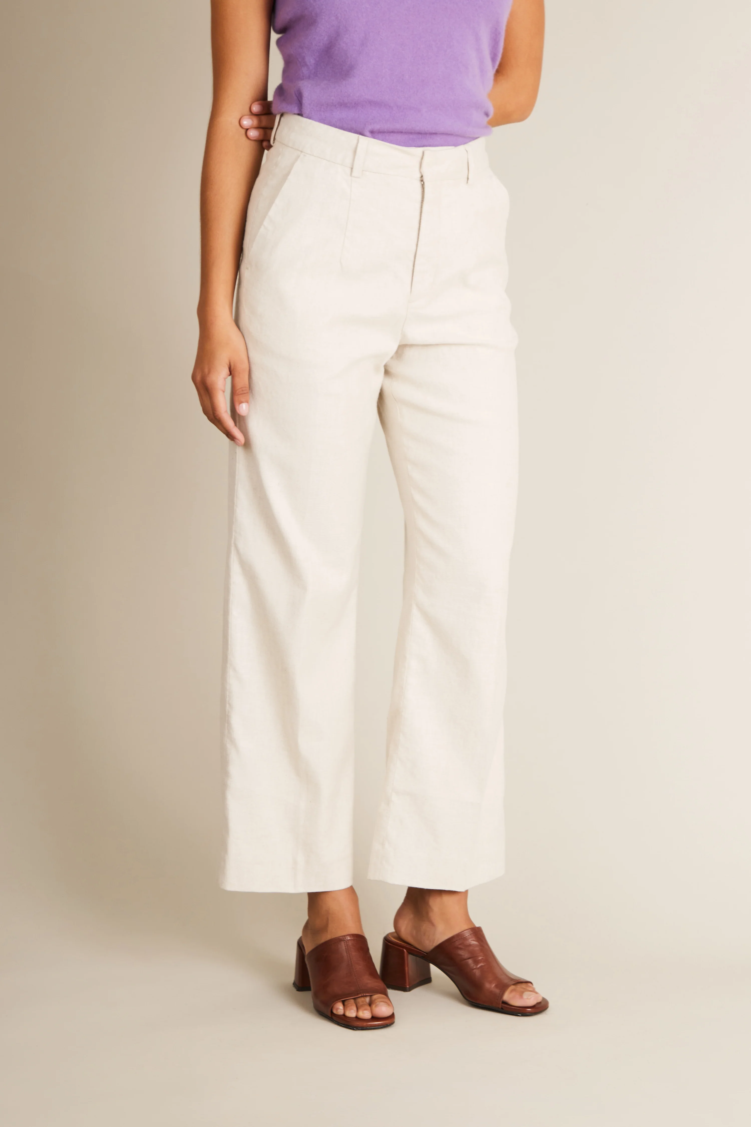 Pantalon flare coton-lin écru - Image 8
