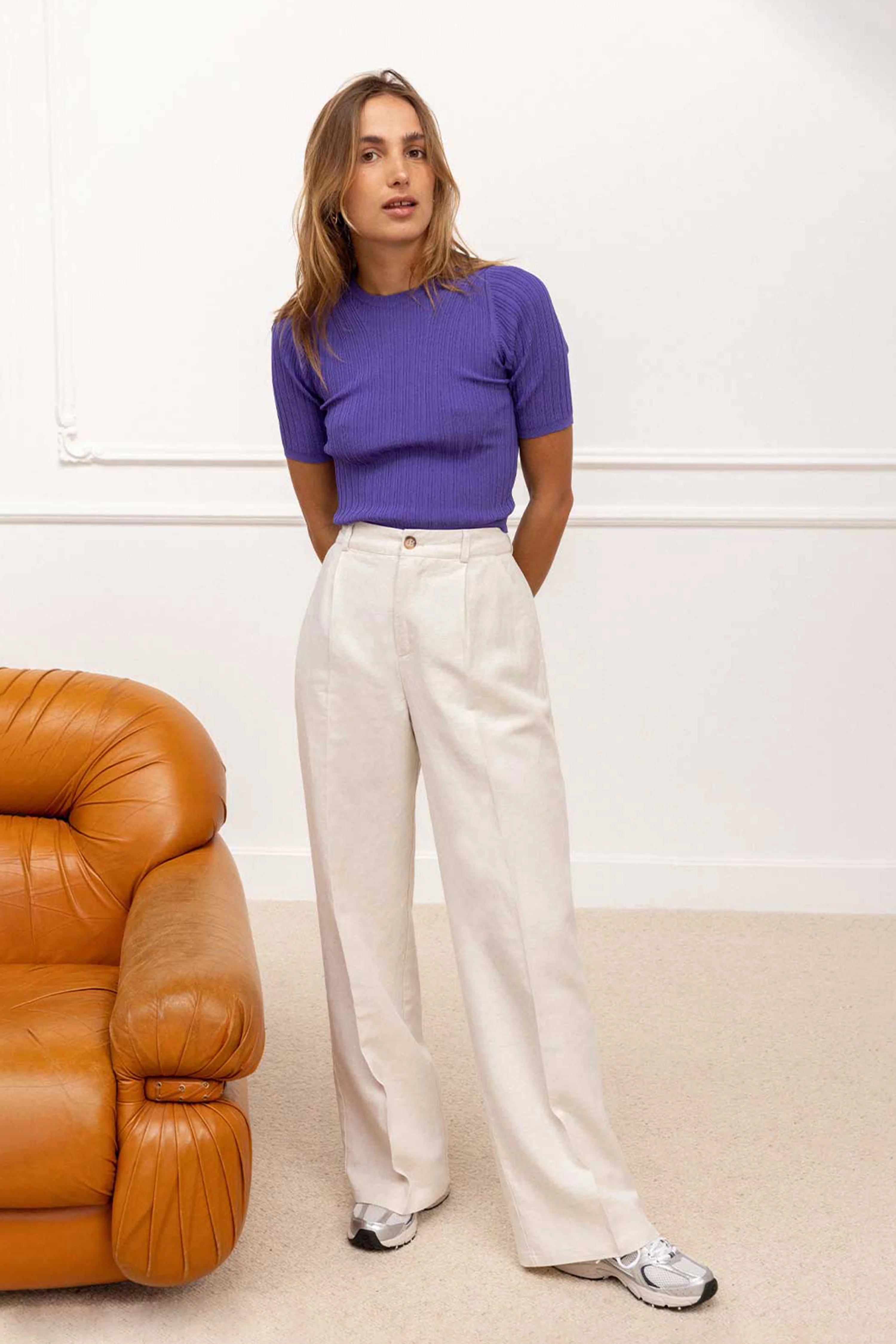 Pantalon palazzo léger écru - Image 5