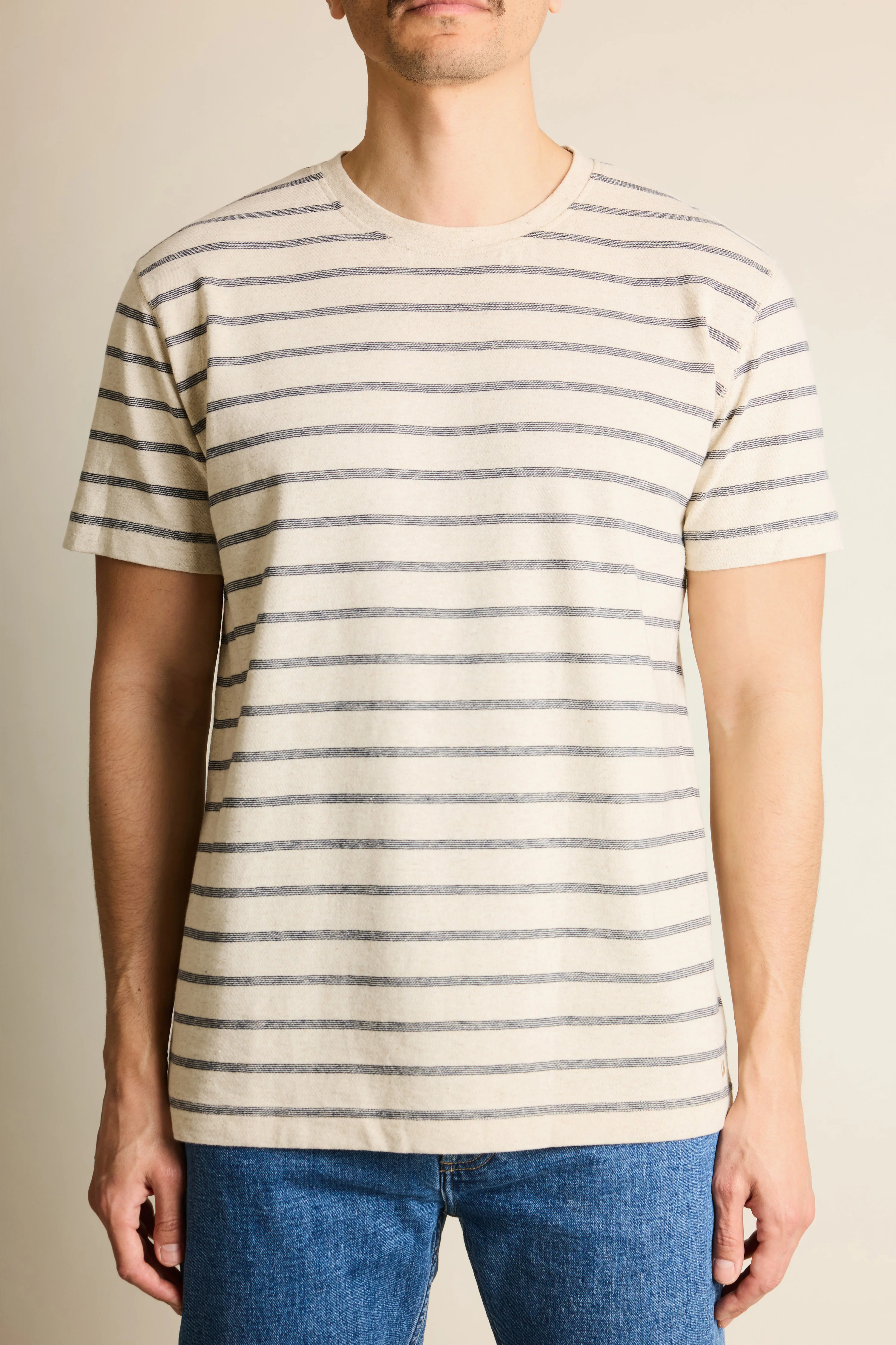 Tee-shirt coton-lin marinière bleu marine - Image 4